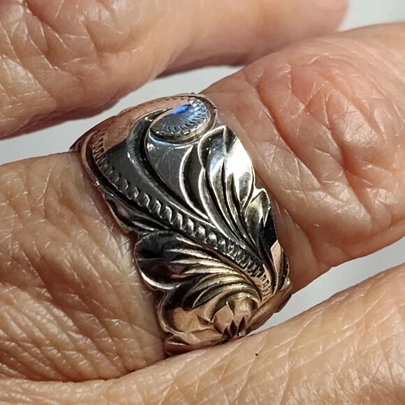 Sterling Silver 925 Plumeria Flower Scroll Band Ring Sz 7 - Picture 11 of 12